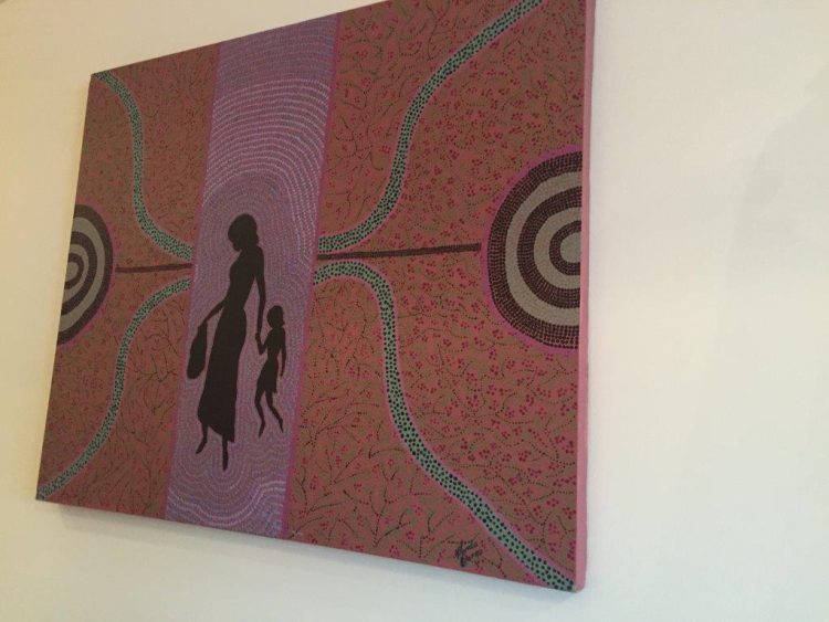 This painting, by Wanda Braybrook (mother of Antoinette Braybrook),
is in the foyer of the Aboriginal FVPLS Victoria office.