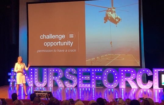 Photo credit, Dr Ruth DeSouza, who tweeted: Major Matina Jewell challenging nurses to have a go #Nurseforce