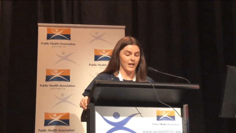 Aimee Brownbill addresses the 2018 PHAA conference at their final plenary.