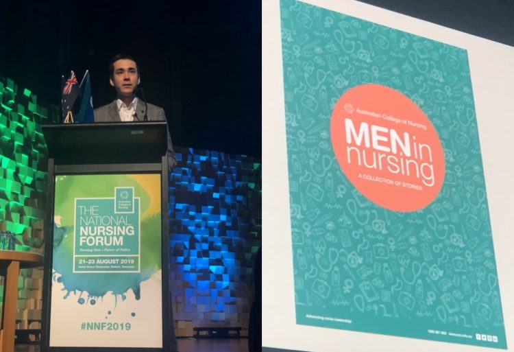 Luke Yokota, chair of ACN's Men in Nursing Working Party, launching the Men in Nursing e-book at the recent National Nursing Forum