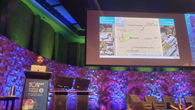 Dr Dominic Fleischer presents at #ACEM19. Photograph by Amy Coopes