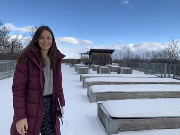 Dietician Dr Jorja Collins checks out a rooftop garden at the University of Vermont Medical Centre, where she is tweeting about her Churchill Fellowship into environmentally sustainable hospital food services
