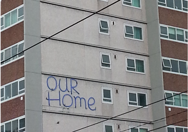 Photo by Lea McInerney of a strong public housing message in Fitzroy, inner city Melbourne.
