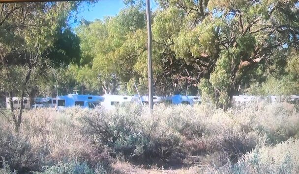 Thirty motorhomes have been set up in Wilcannia to enable COVID-positive members of the small community to isolate. Screen grab from ABC TV, 13 September, 2021.
