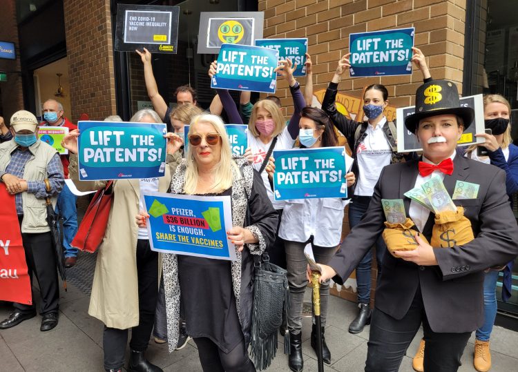 The Sydney rally outside Pfizer Australia’s office. Photo supplied by the Australian Fair Trade and Investment Network.