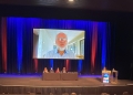 Tim Flannery delivering a keynote address at #RANZCP2022. Photo by Nicola Campbell