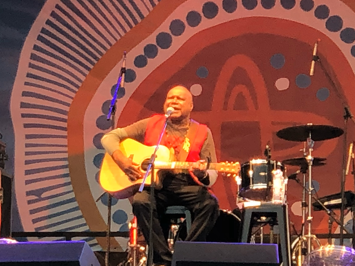 Archie Roach, singing at a Healing Foundation concert in Canberra, February 2018.