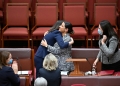 First speech for Senator Jana Stewart, who is being hugged by Senator Marielle Smith. Photo supplied