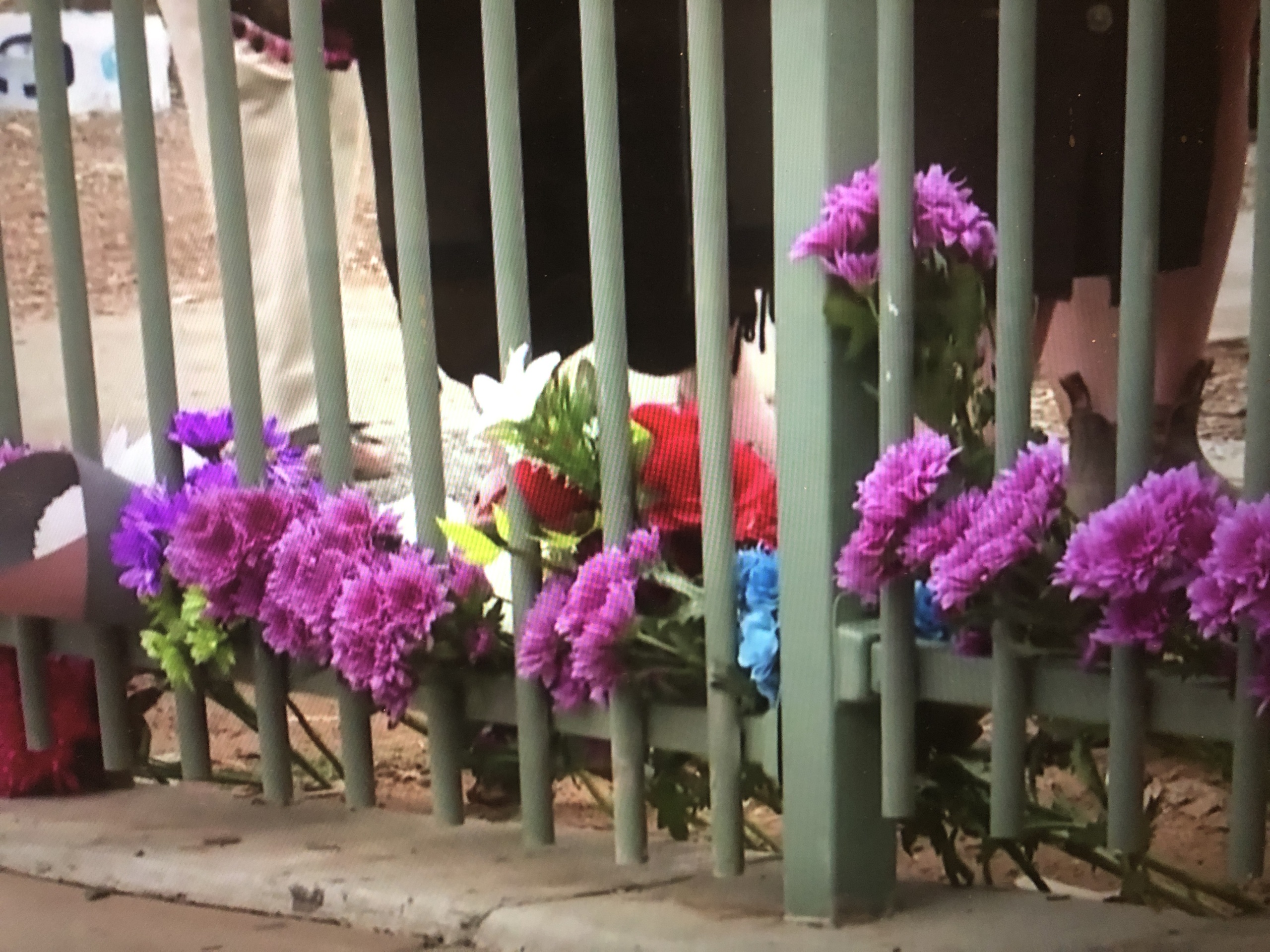 Flowers outside Alice Springs Hospital, paying respect to the late Ms Rubuntja. Still from 4 Corners