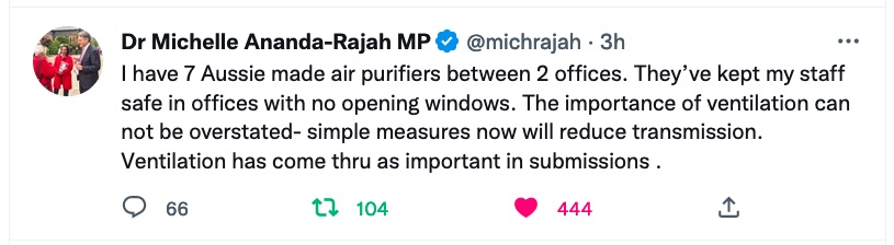Tweet by the Federal Member for Higgins, Dr Michelle Ananda-Rajah