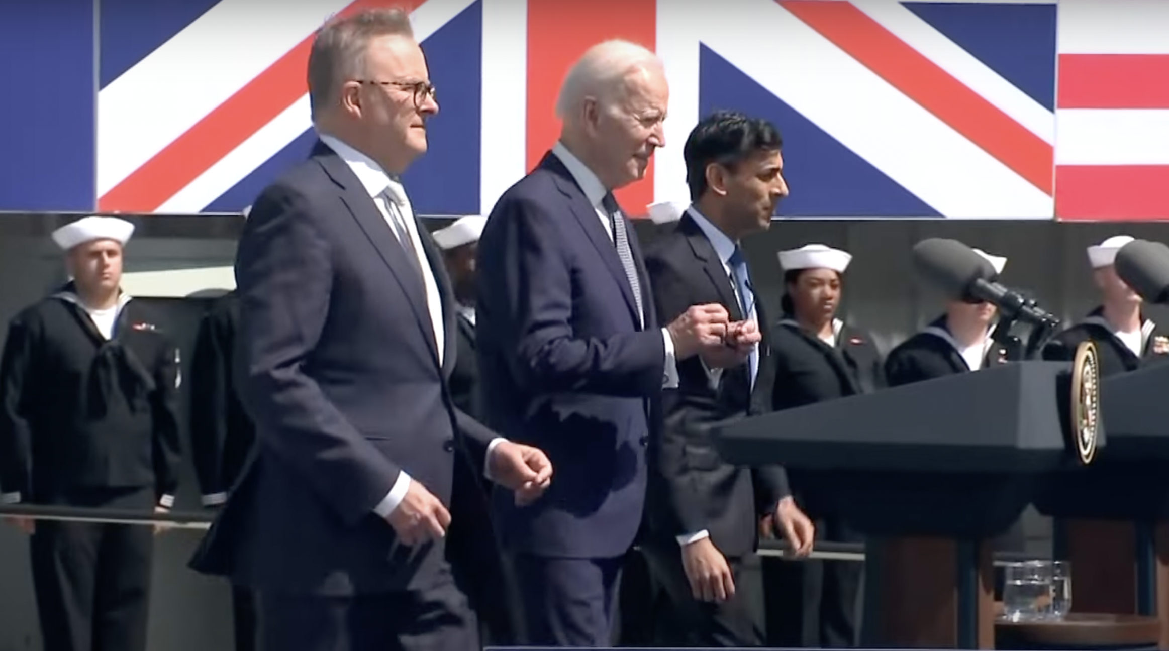 Counting the costs: screenshot from ABC TV announcement of the AUKUS deal on 14 March 2023