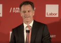 Labor Premier Chris Minns' during his acceptance speech. Screenshot ABC TV
