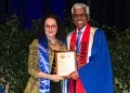 Presentation of the Margaret Tobin award to Professor Jackie Curtis, with Dr Vinay Lakra.
Photo supplied.