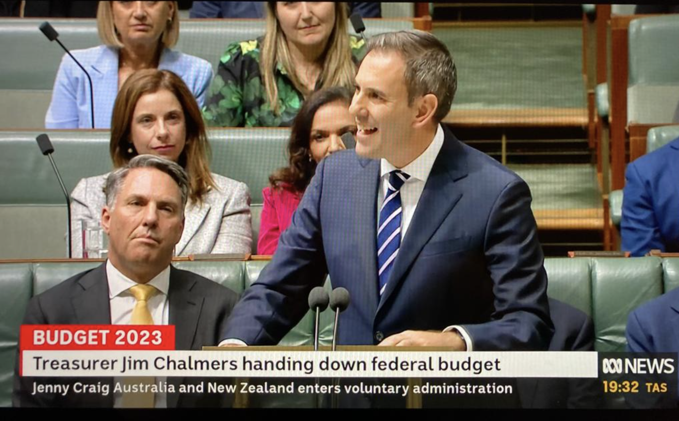 Screenshot of the Treasurer delivering the Budget: ABC TV