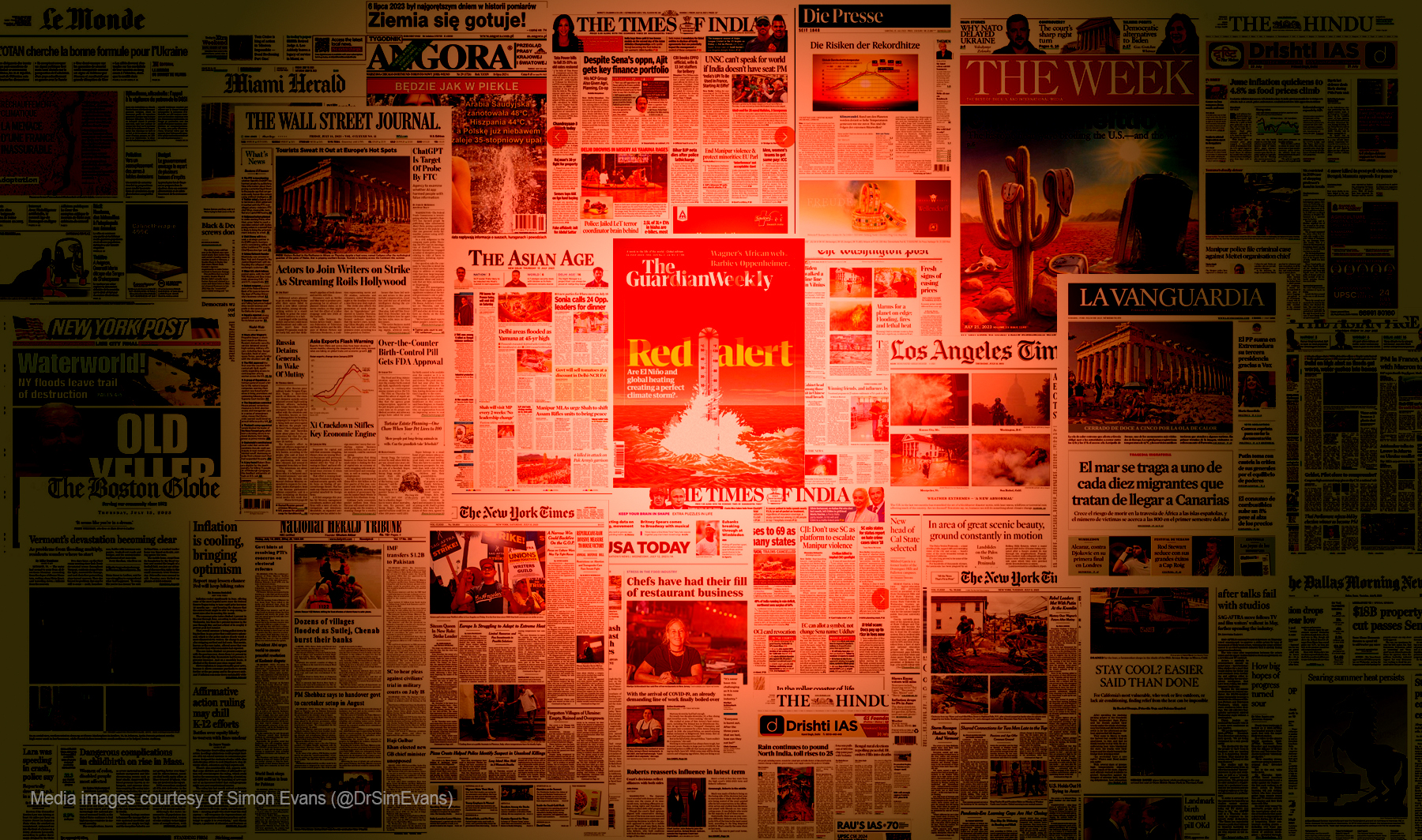 Front pages reflecting the heat. Image by Mitchell Ward, using images shared by Simon Evans